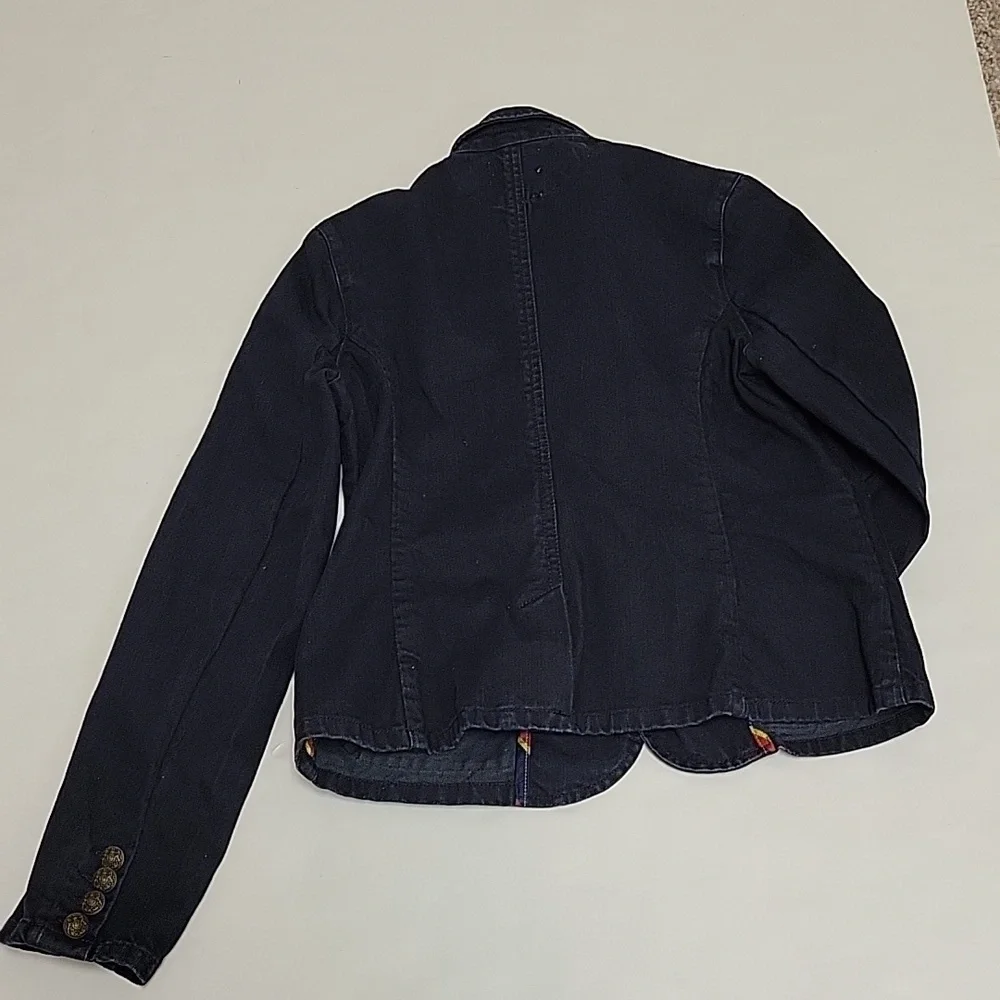 Ralph Lauren 100% cotton denim navy blazer w/crest girl's 14 prep school uniform